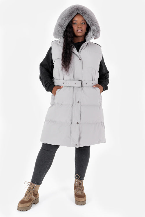 Lovedrobe Belted Hooded Gilet with Faux Fur